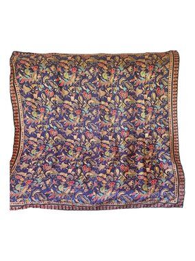 Silk Scarf With Hand-Rolled Hem Multicolor Floral Paisley Design 41" x 42" Made